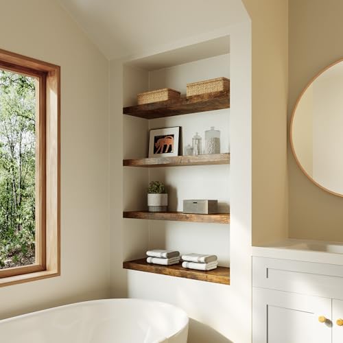 Dumekko Large Floating Shelves For Wall Set Of 3 Wooden Wall Shelves 30 In X 12.75 In X 2 In Room Decor Long Shelf With Invisible Wall Mount Bracket For Bedroom Kitchen Living Room Rustic Brown thumb #1