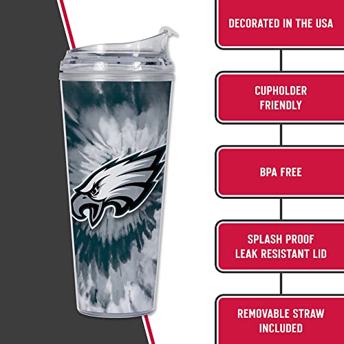 Image of Rico Industries NFL Football Glitter 24oz Acrylic Glitter Tumbler with Hinged Lid, Officially Licensed Double Wall Tumbler with Straw