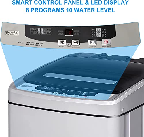 Kumio 1.5 Cu.ft Washing Machine, 11Lbs Automatic Portable Washer With 8 Wash Programs 10 Water Levels, Led Display, Built-In Drain Pump, Compact Washing Machine For Apartment Rv Dorm, Grey #TOP1