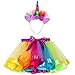 Hifot Deguisement Licorne Fille Princess Enfant, Jupe Tutu en Ruban Bandeau Licorne,Costume Licorne pour Carnaval Fête Anniversaire Cadeaux pour Filles