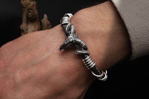 925 Sterling Silver Ram Skull Cuff Bracelet – Handmade Viking Style Open Bangle for Men – Oxidized Tribal Horned Design4