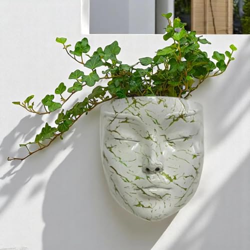 Image of Lady Face Wall Planter | Calm face | Abstract Ceramic Hanging Planter | 17.5 x 13.5 cm | Wall Decoration | Balcony & Living Room Home Decor (Blackstone)