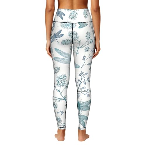 Leggings de moda con estampado de libélula transpirables y con bolsillos 4