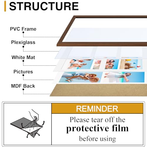 decorUhome 11x14 Picture Frames Collage Wall Decor, Display 5Pcs 4x6 Photos with Mat or 1Pcs 11x14 Unmatted, 5 4x6 Collage Picture Frames for Wall Mounting, Brown