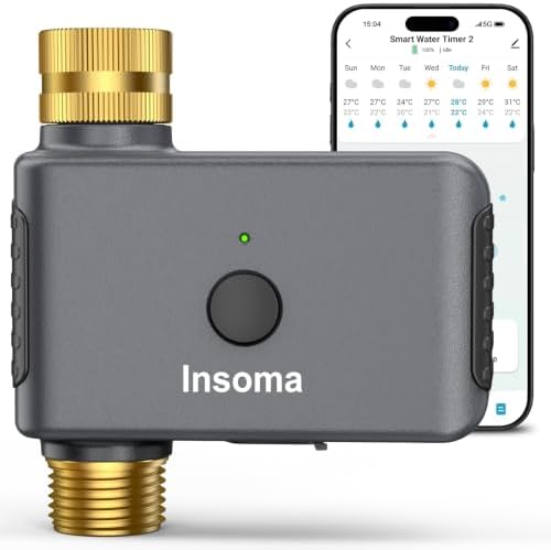 Insoma WiFi Water Timer Brass Inlet Outlet, Smart Sprinkler Timer for Garden Hose, APP & Voice Control Hose Timers, No WiFi Hub, 20 Watering Plans, Rain Delay Manual Mode for Garden Lawns(2.4GHz Only)