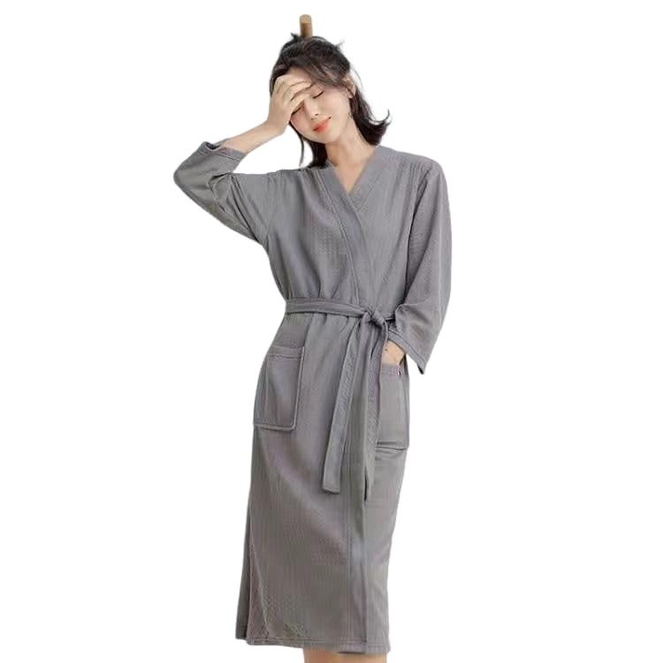 Women's Bathrobe, Waffle Fabric, Water Absorbent, Long Sleeve, Thin, Lightweight, After the Bath, Men's, Loungewear, Long Length, All Seasons, Quick Drying, Hot Springs, Hotels, Pools, Beaches grey (women) Large