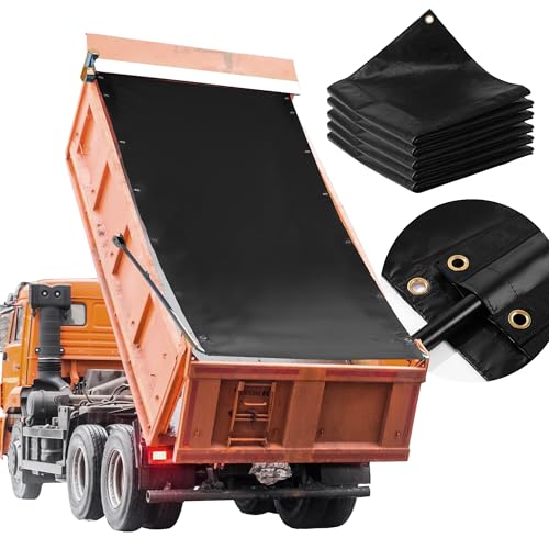 HOMBYS Black Dump Trailer GV7 Reversible Tarps with 2 Pockets,Heavy Duty Waterproof Reinforced Edge UV Resistant Truck Bed Tarps