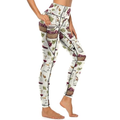 Pantalon de yoga avec poches élastique et imprimé raisins de vin