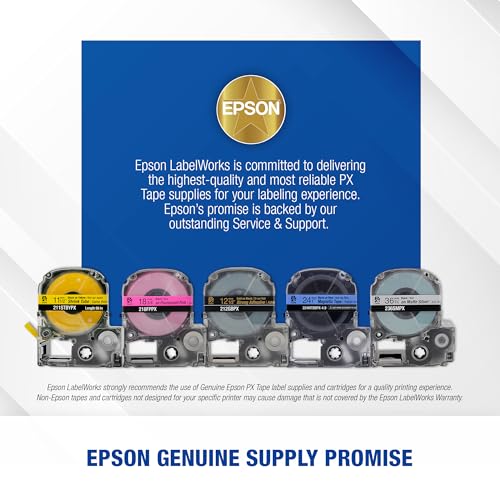 Epson LABELWORKS 224VTBWPX Genuine Tape Cartridge - Black on White Flexible and Durable Vinyl Industrial Label Maker Tape - 1" (24MM) Wide, 22.9 ft