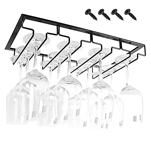 Soporte para Copas de Vino ,Soporte de Metal para Copas de Vino ,Soporte para Copas de Vino de Pared ,Con 4 Tornillos ,para Bar, Hogar, Fiesta ,Negro,4 filas Cover