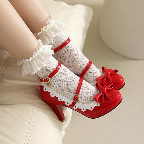 LUXMAX Women's Rockabilly Shoes Chunky High Heels Mary Janes Cute Bow Shoes Patent Leather Ankle Strap Pumps Kawaii Heels 1950s Cosplay Shoes4