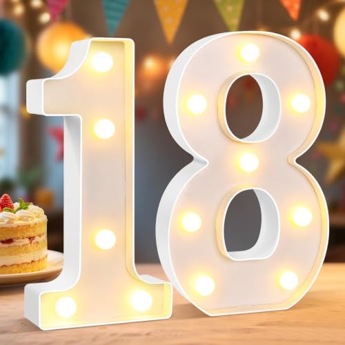LED Light Number 18, Light Up Marquee Number 18 Lights for 18 Birthday Party Decoration Wedding Anniversary Backdrop Wall Table Home Decor