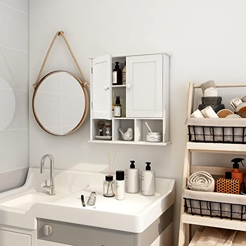 Taohfe Bathroom Wall Cabinet With 2 Door Adjustable Shelves,Over The Toilet Storage White Wall Mounted Medicine Cabinets For Bathroom Laundry Room Kitchen thumb #1