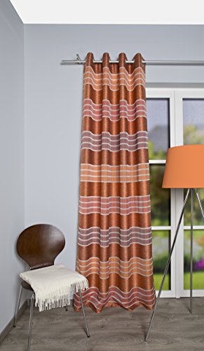 BB-Toy-Trades Rideau prêt à l'emploi, avec œillets - Rideau de fenêtre rayé - 1 pièce opaque avec bandes horizontales (l x H) 140 x 245 cm - Couleur cuivre