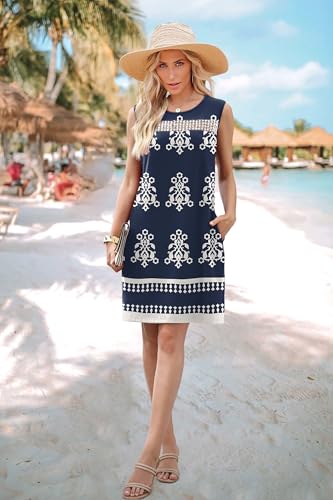 Image of WIHOLL Summer Dresses for Women 2026 Beach Vacation Spring Fashion Clothing Lace Mini Tank Dress with Pockets