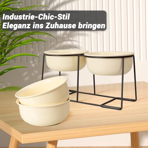 Hundenapf Set Erhöht Hundenäpfe Keramik - Doppel Fressnapf Hund Groß mit Rutschfestem Metallständer - Hunde Napfset für Futter Wasser - Ideal für Mittelgroße und Große Hunde - 2 x 1600 ml - Beige