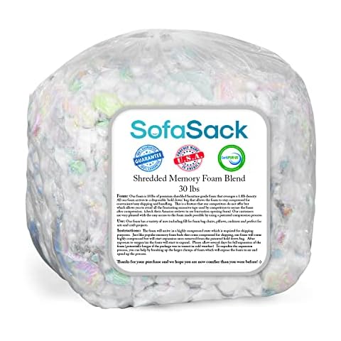 Sofa Sack Shredded Foam Refill: Memory Foam Filling Refill for Bean Bags, Dog Beds and Pillows, 30lbs, Multi-Color Cover