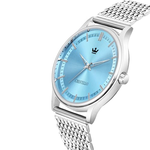 Image of CRESTELLO Stainless Steel Chain Analog Wrist Watch for Men (Brown /Blue Dial) | 1 Year Warranty* | CR-WT253-CH