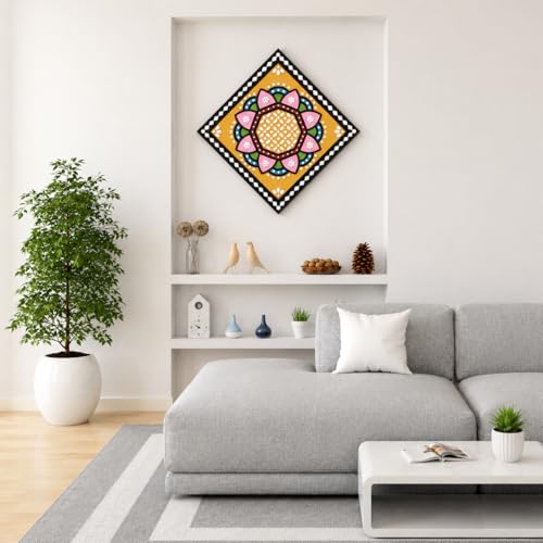 Image of Ethnics of Kutch Traditional Kutch Handicraft Mud-Mirrorwork Lippan Kam Wall Art (Water and Break Resistant) - Square (12 inch x 12 inch) - (Black - LKT-0233)