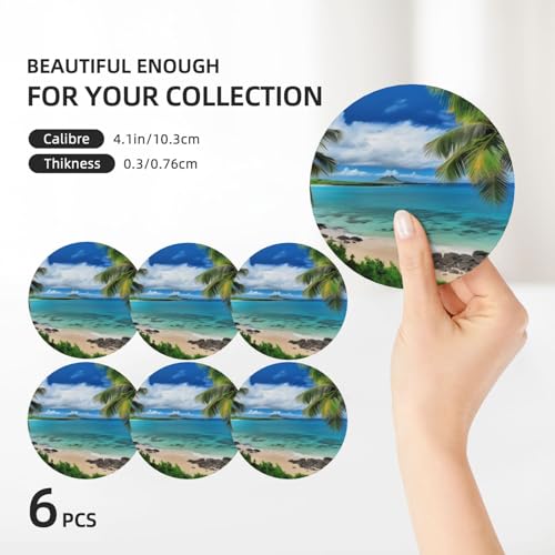 Dessous de verre céramique palmier exotique x6 avec support pour table