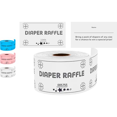 Carewon 250 Diaper Raffle Tickets, White (1 of 3 Colors), for Baby Shower Games, Invitations, and Drawing Prizes, Cute Party Accessories