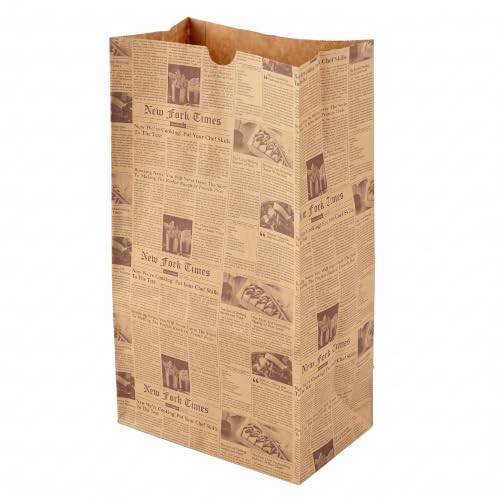 Restaurantware-Bag Tek 12 Lb Disposable Lunch Bags, 1000 Sturdy Take Out Bags - Flat Bottom, Microwavable, Kraft Newsprint Design Paper Bags, Freezable, Great For Restaurants, Cafes, And Bakeries - Image 2