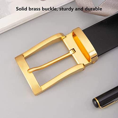 OLOTU Men's Leather Belt 1.3 Inch Solid Copper Pin Buckle Double Sided Adjustable Length Belt Men's Dress Jeans Belt4