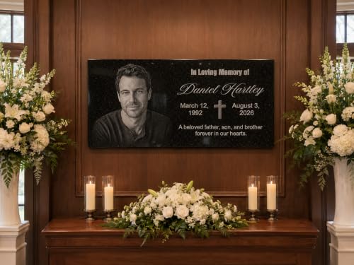 Image of Custom Granite Headstone for Graves, memorial plaques with Portrait