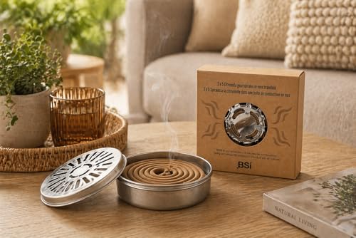 BSI - Barrière A Insectes - Spirale Base Citronnelle - Avec Boîte En Inox - 10 Pièces Jusqu'à 60 heures De Bien Être