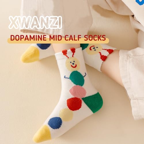 Kids Socks Ribbed Cuffs Crew Socks Mid-Calf Cartoon Animals Flower Colorful Socks for Kids 5 Pairs2