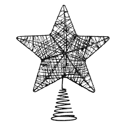 VEYLIN Schwarze Weihnachtsbaumspitze, glitzernde hohle Sternspitze...