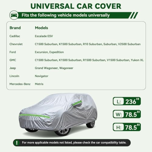 Image of AUQDD 6-Layers Premium SUV Car Cover Waterproof All Weather Weatherproof UV Sun Protection Snow Dust Storm Resistant Outdoor Exterior Custom Form-Fit Full Padded Car Cover with Straps 214 inch-236 inch K11