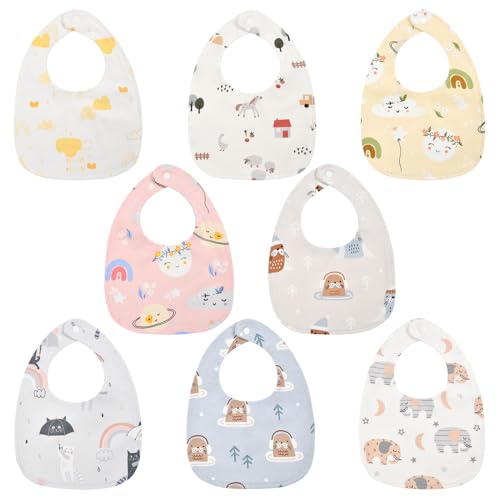 Vicloon Bavaglino Neonato, 8 Pezzi Bavaglini Impermeabili Cotone per Neonati, Bavaglie Unisex con 2 Bottoni di Regolabili, Drool Bavaglini Super Assorbenti per...