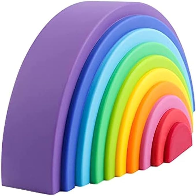 10Pcs Rainbow Stacking Blocks, Silicone Bed Innovative Rainbow Stacker, Early Learning Puzzle Toys