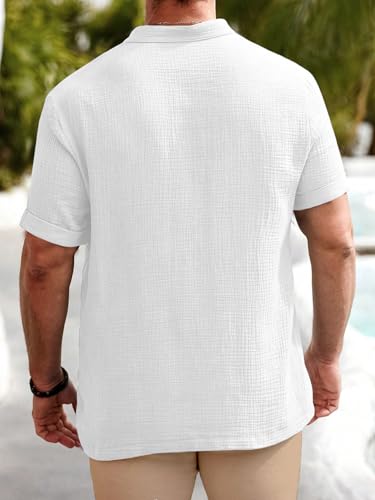 Image of Men Shirt | Black Textured Cotton Blend | Regular Fit Casual Shirt | Half Short Sleeve | Mandarin Chinese Collar | Button Down | Summer Office Wear | Stylish Shirt for Men