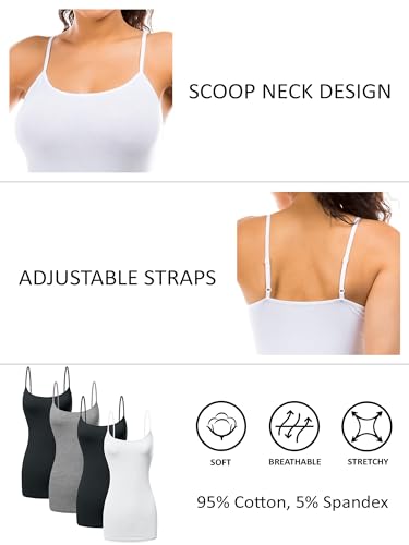 Image of Long Cotton Camisole Tank Tops for Women | Basic Braless Layering Tops with Adjustable Spaghetti Straps