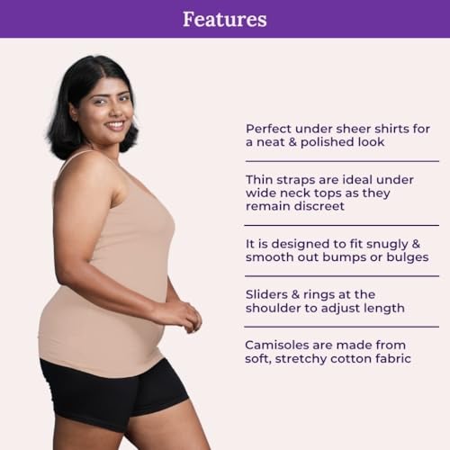 Image of Adira | Plus Size Camisole for Women | Plus Size Camisole | Soft Adjustable Shoulder Elastic | Layering Under Sheer Tops, Shirts & T-Shirts | Offers Full Coverage | Pack of 1