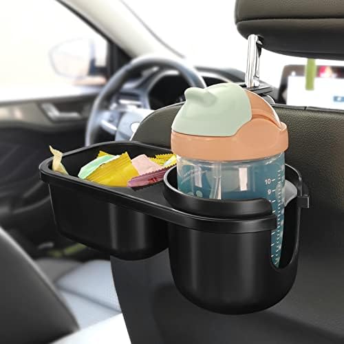 Accmor Car Headrest Seat Back Organizer Cup Holder Snack Tray, 2 in 1 Universal Car Seat Back Tray Organizer with Drinks Holder, Non-Slip Grip Clip Vehicle Seat Back Tray for Kids Adults