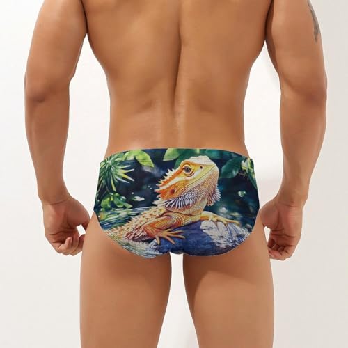 Bearded Dragon on Rock Mens Swim Briefs Bikini Sexy Low Rise Trunks Swimsuit Bathing Suit Beach2
