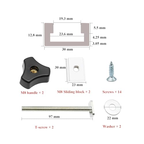 Iverntech 2er-Set Silberne 800 mm Aluminium T Track T-Nutenschienen mit M8 Schieber, M8 Schrauben mit Knaufschrauben, selbstschneidenden Schrauben für Holzbearbeitungsschablonen