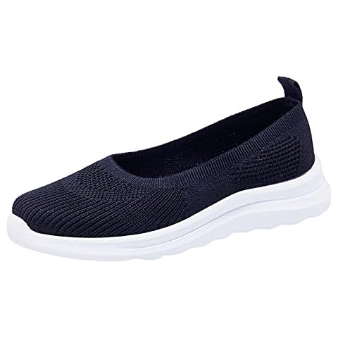SEEGOU Women Mesh Sports Shoes Breathable Runing Outdoor Sneakers Solid Color Ladies Shock Absorbing Overshoes Wedge Lightweight Nurse Flat Round Head Trainers Black Cover