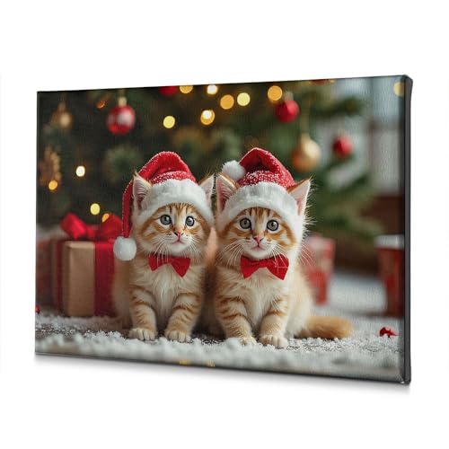 Assiettes décoratives sur toile chatons de Noël 30x40 cm pour mur de ferme