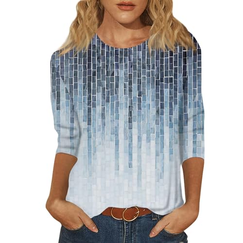 HTHLVMD Womens 3/4 Length Sleeve Tops 2025 Fall Fashion Floral Print Crewneck Causal Trendy Tunic Tops for Women