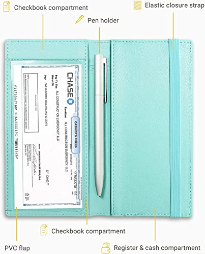 Image of Zreal Checkbook Cover for Women, Premium Vegan Leather Checkbook Holder for Top & Side Tear Duplicate Checks with RFID Blocking (Pale Turquoise)