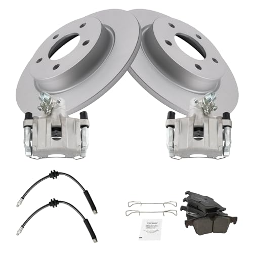 Image of TRQ Rear Brake Pad and Rotor Set Ceramic Coated Rotors Calipers Compatible with 2004-2005 Mazda 3