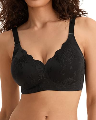 Wireless Jelly Bras for Women No Underwire, Seamless Comfortable Jacquard Bralettes, Padded Convertible Bra Sets
