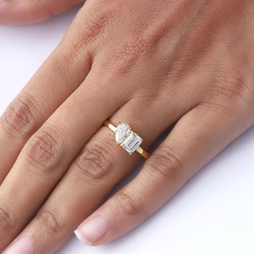 1 Cttw Toi Et Moi Engagement Ring For Women 6X4MM Emerald Shape & 7X5MM Pear Cut Lab Created Moissanite Ring In 14K Gold Plated Sterling Silver (VVS1, 1.00Cttw)4