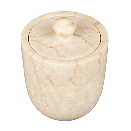Creative Home Natural Champagne Marble Bullet Collection Cotton Ball Swab Holder Bathroom Countertop Storage Jar Container Organizer, 3.5" Diam. X 4.6" H, Beige #TOP25