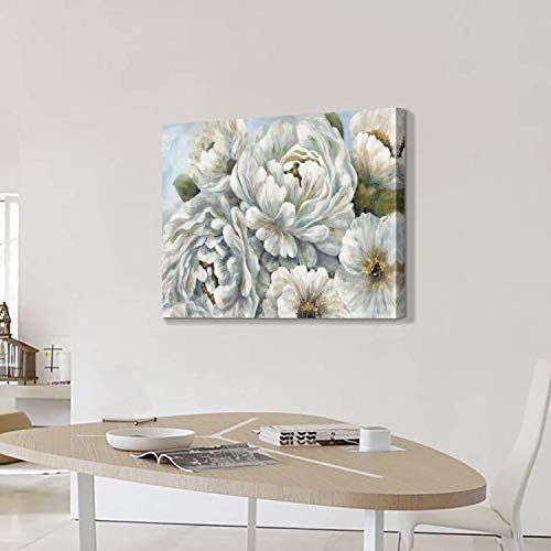 Peony Flowers Canvas Wall Art: Blossom White Floral Painting Picture For Living Rooms Office (36''X24'') #TOP3