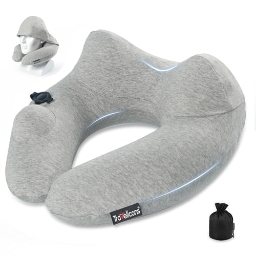 Travel Pillow for Airplane with Hood, Inflatable Neck air Pillow for car,Travel accessoires nap Rest Sleep Business Trip Flight